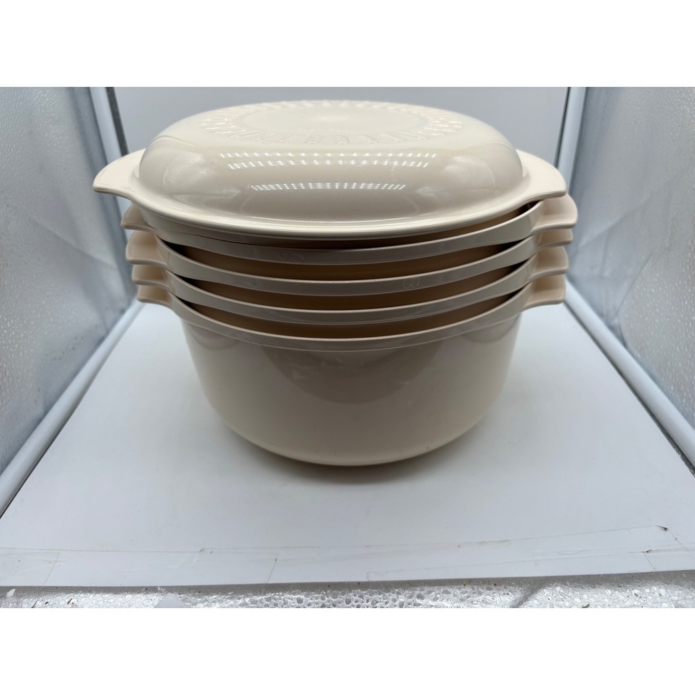 Vintage Tupperware Microwave Stack Cooker 5 Piece Set Almond Cream Casserole